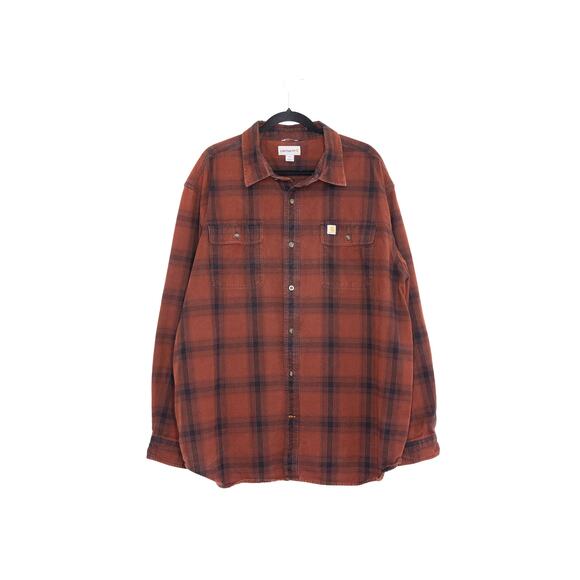 Carhartt Heavyweight Flannel Plaid Shirt | Workwear 100% Cotton Rust Brown | 2XL - Picture 2 of 7